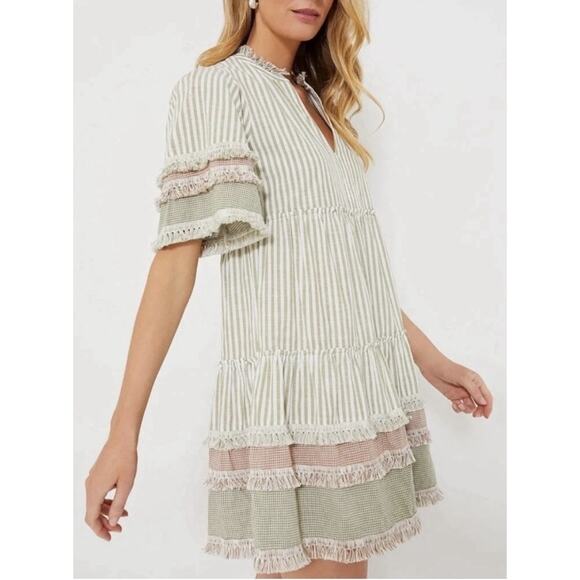 Tuckernuck Cotswold Stripe Crawford Dress XXL Gingham Fringe Boho Chic 2XL NWT - Picture 1 of 13